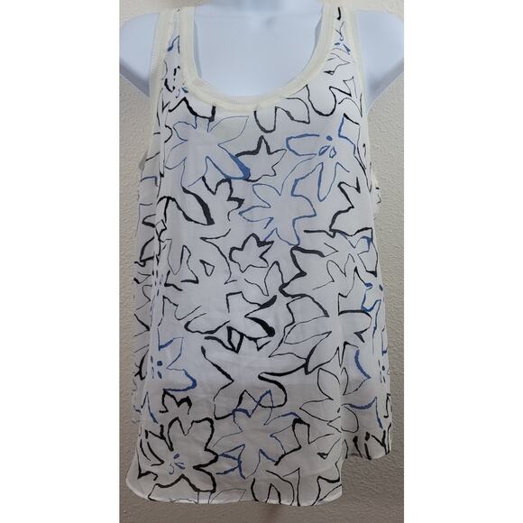 Catherine Catherine Malandrino Cream Floral Print Tank Top Large Lightweight - Picture 1 of 4